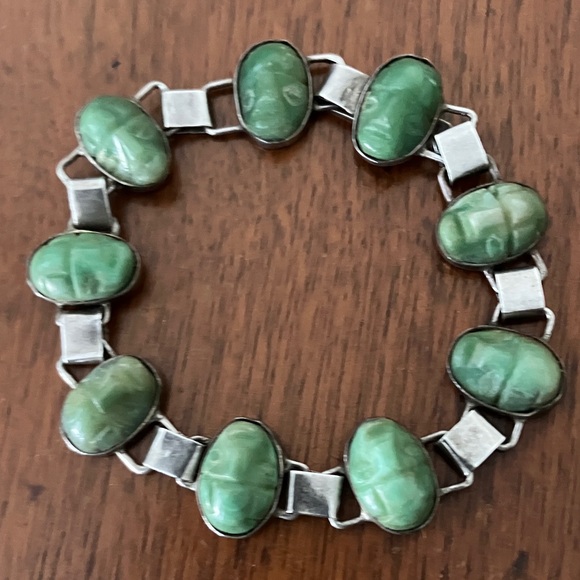 Taxco Jewelry - Rare! VINTAGE Green Mask Taxco Bracelet